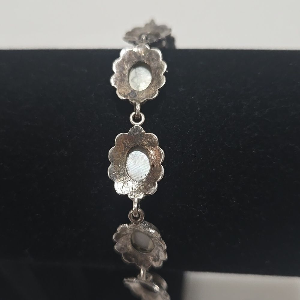 Art Deco Sterling Silver Moonstone And Marcasite Bracelet - Picture 6 of 8